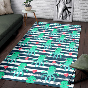Cute Octopuses Heart Striped Background Area Rug