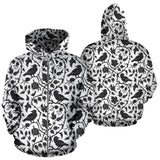 Crow Dark Floral Pattern Zip Up Hoodie