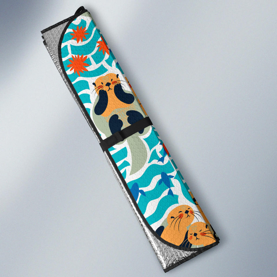 Cute Sea Otters Fishe Sea Urchin Pattern Car Sun Shade