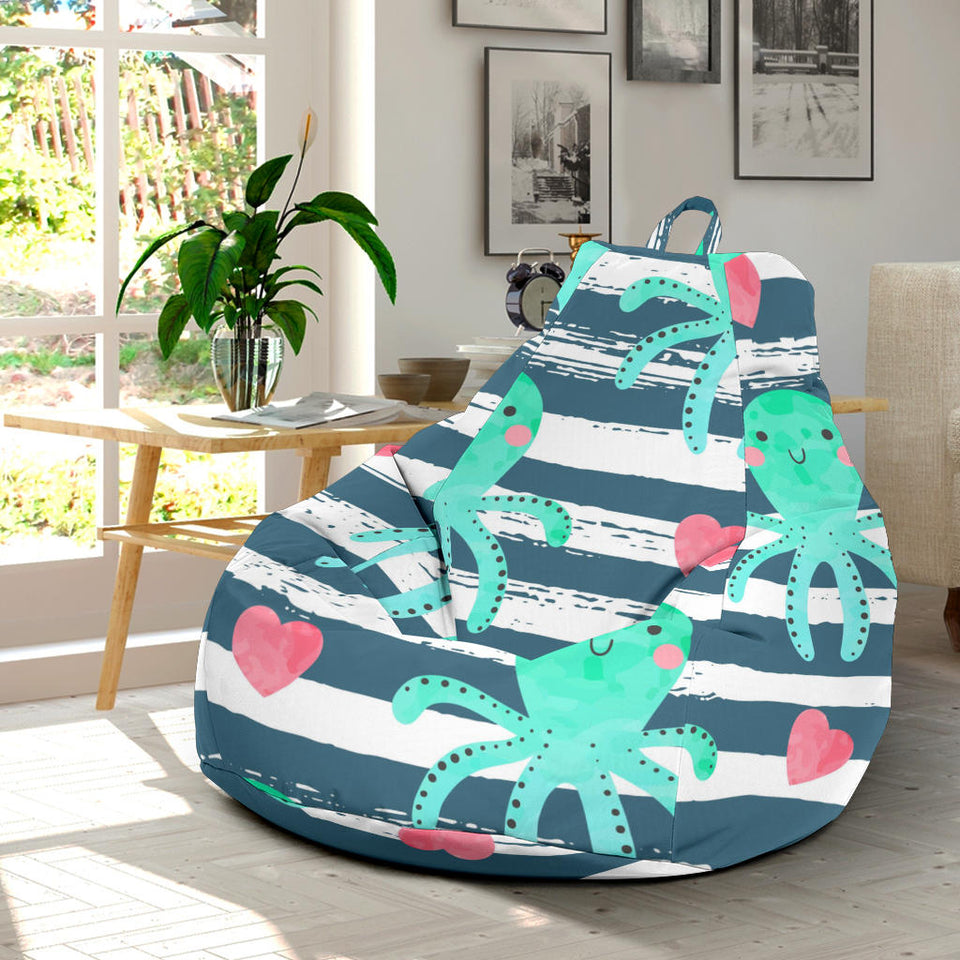 Cute Octopuses Heart Striped Background Bean Bag Cover