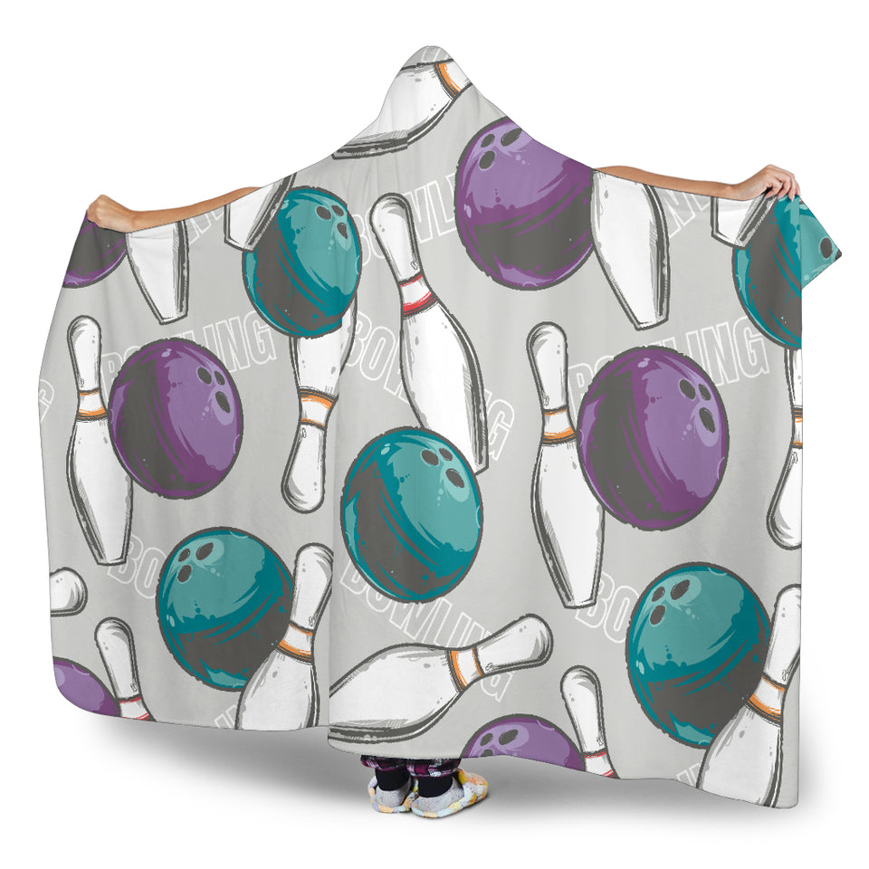 Bowling Ball And Pin Gray Background Hooded Blanket