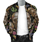 Skull Rose Humming Bird Flower Pattern Men'S Bomber Jacket