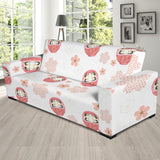 Daruma Japanese Wooden Doll Cherry Blossom Flower Pattern Sofa Slipcover