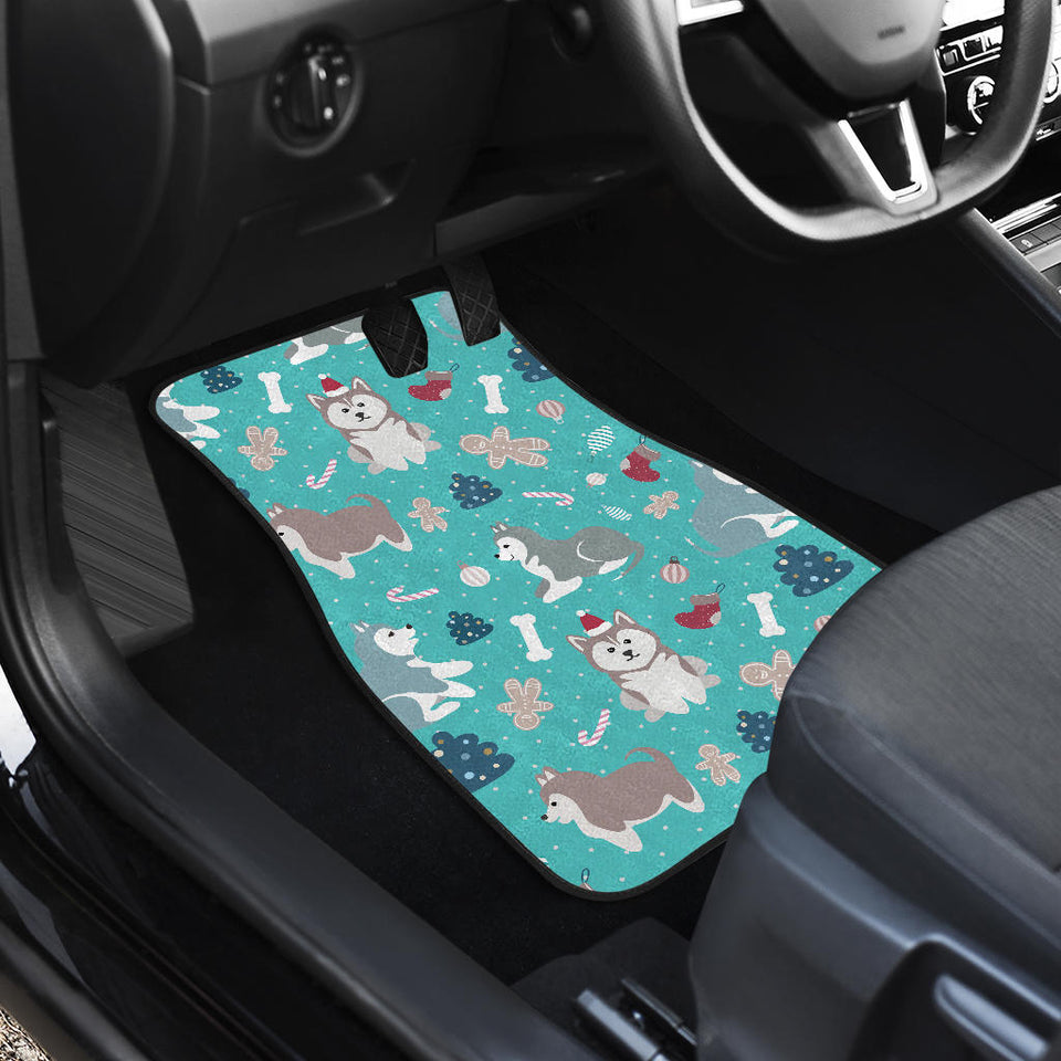 Christmas Cute Siberian Husky Puppie Pattern Front And Back Car Mats