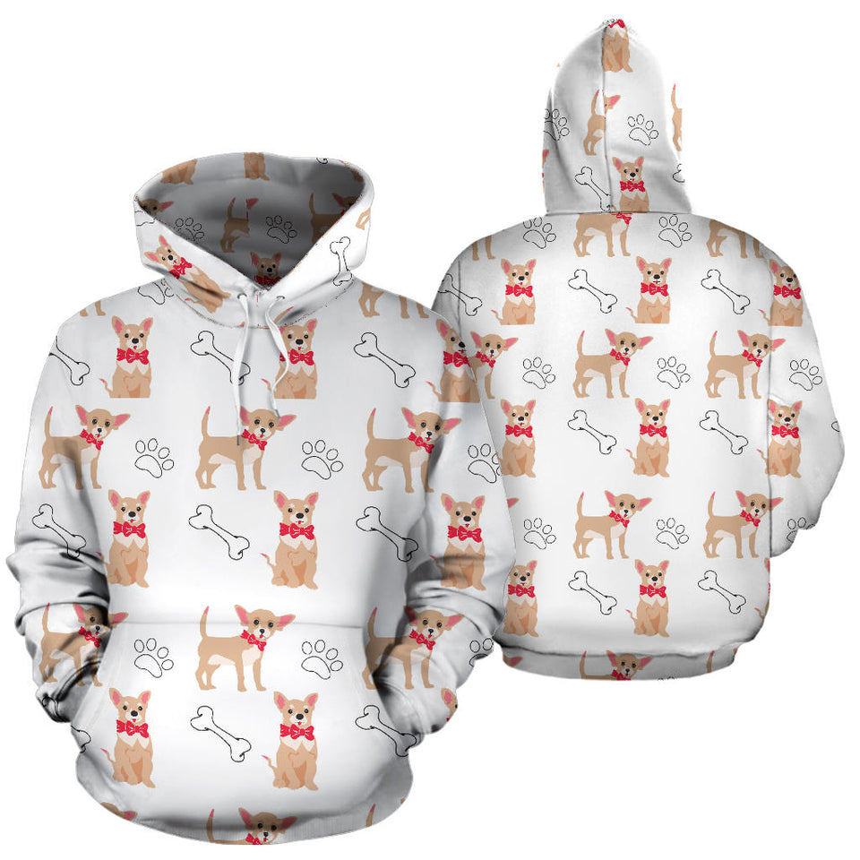Chihuahua Bone Paw Pattern Men Women Pullover Hoodie
