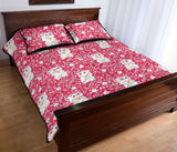 Maneki Neko Lucky Cat sakura pink background Quilt Bed Set
