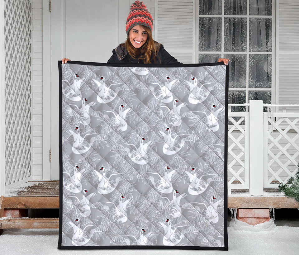 White Swan Gray Background Premium Quilt