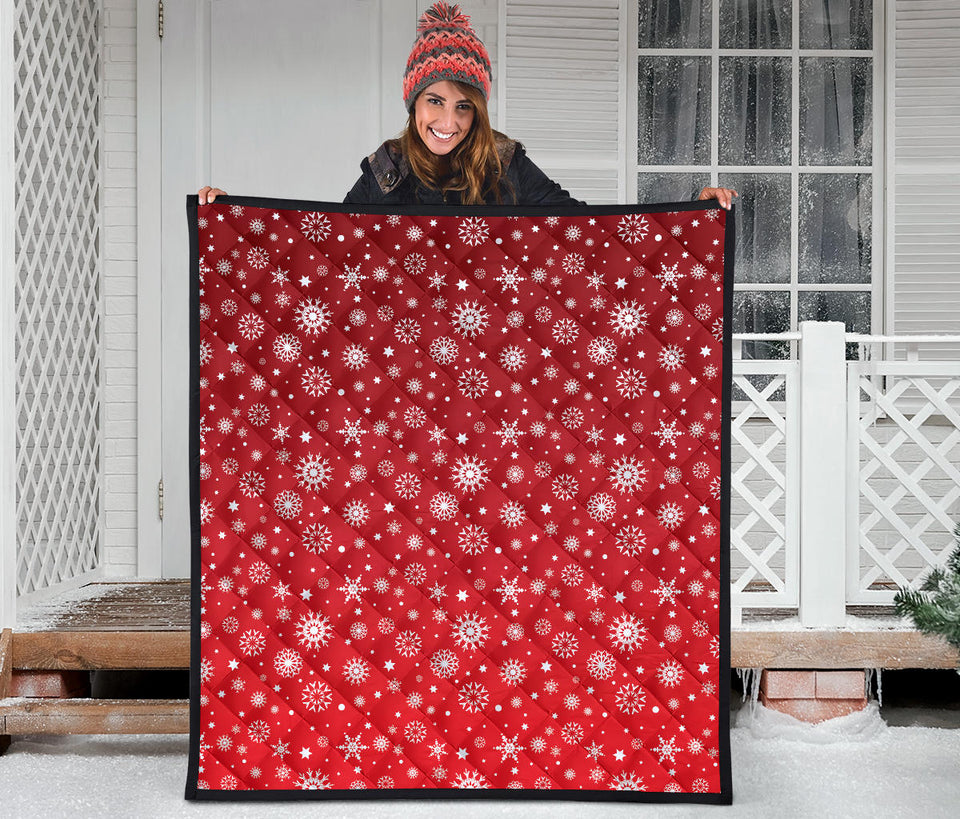 Snowflake Pattern Red Background Premium Quilt