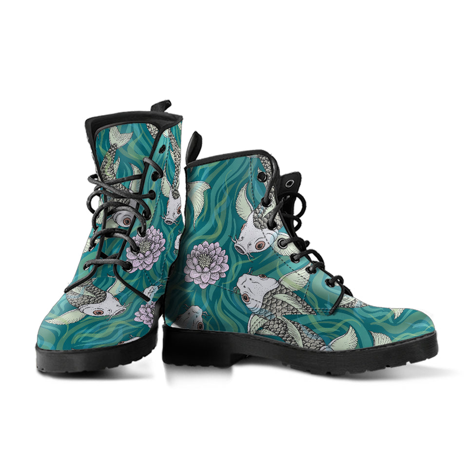 Koi Fish Carp Fish Lotus Pattern Leather Boots