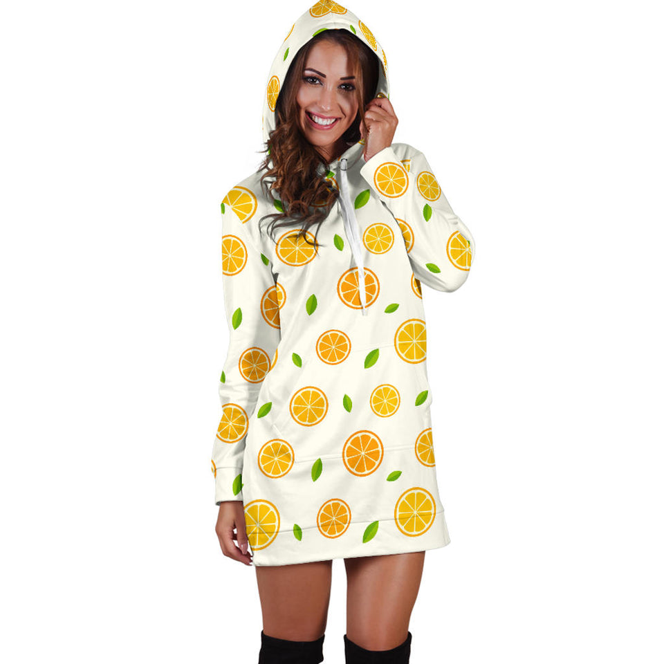 Oranges Leaves Pattern Women'S Hoodie Dress