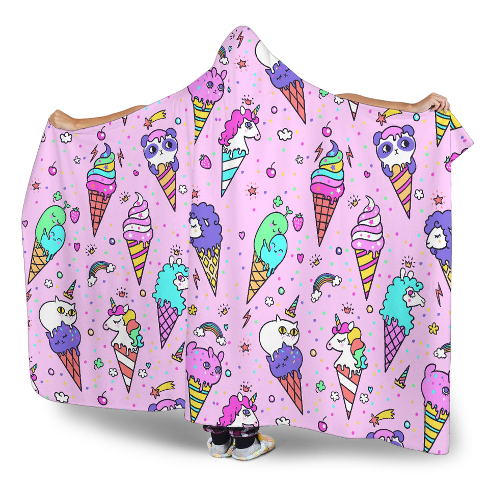 Cute Ice Cream Cone Animal Pattern Hooded Blanket