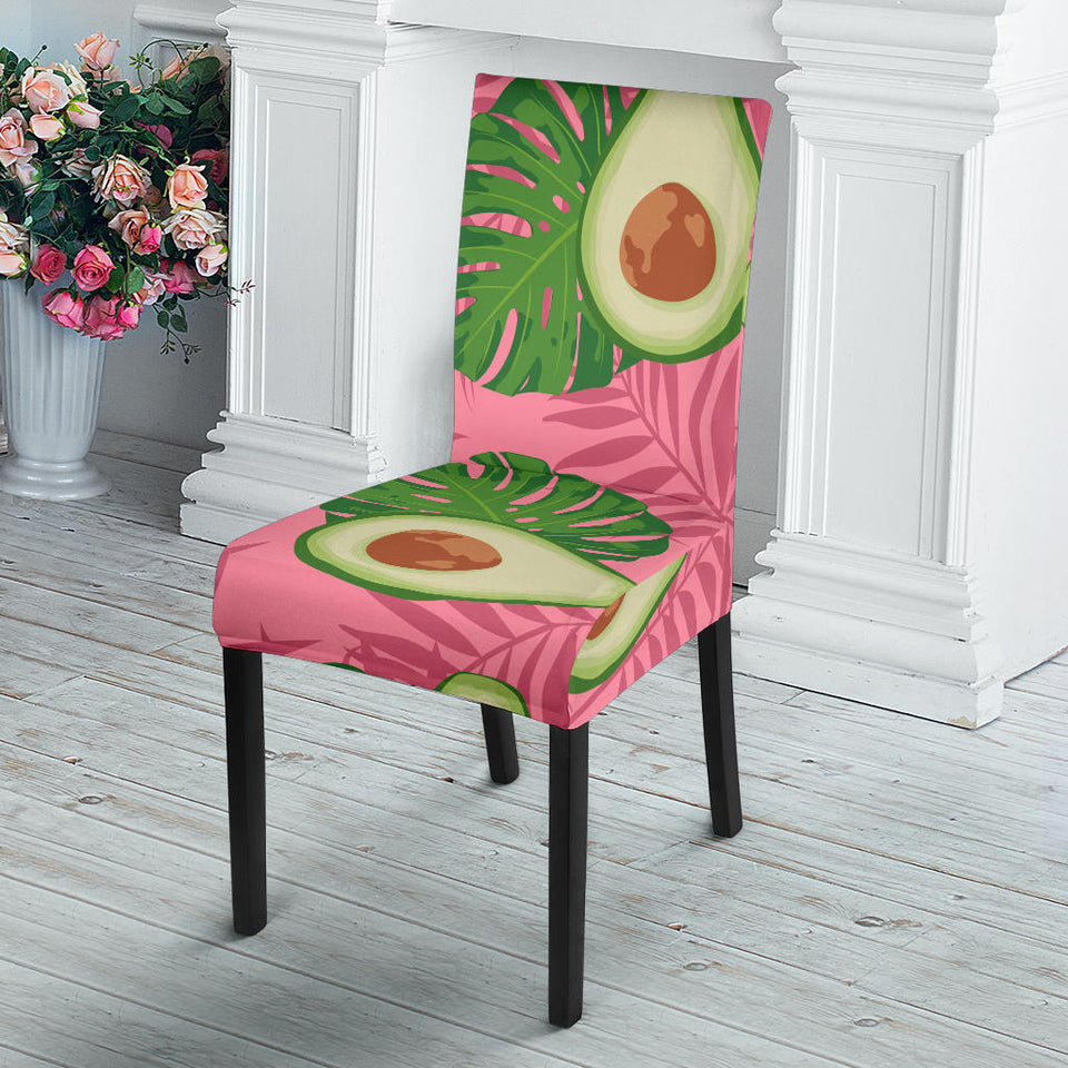 Avocado Slices Leaves Pink Back Ground Dining Chair Slipcover