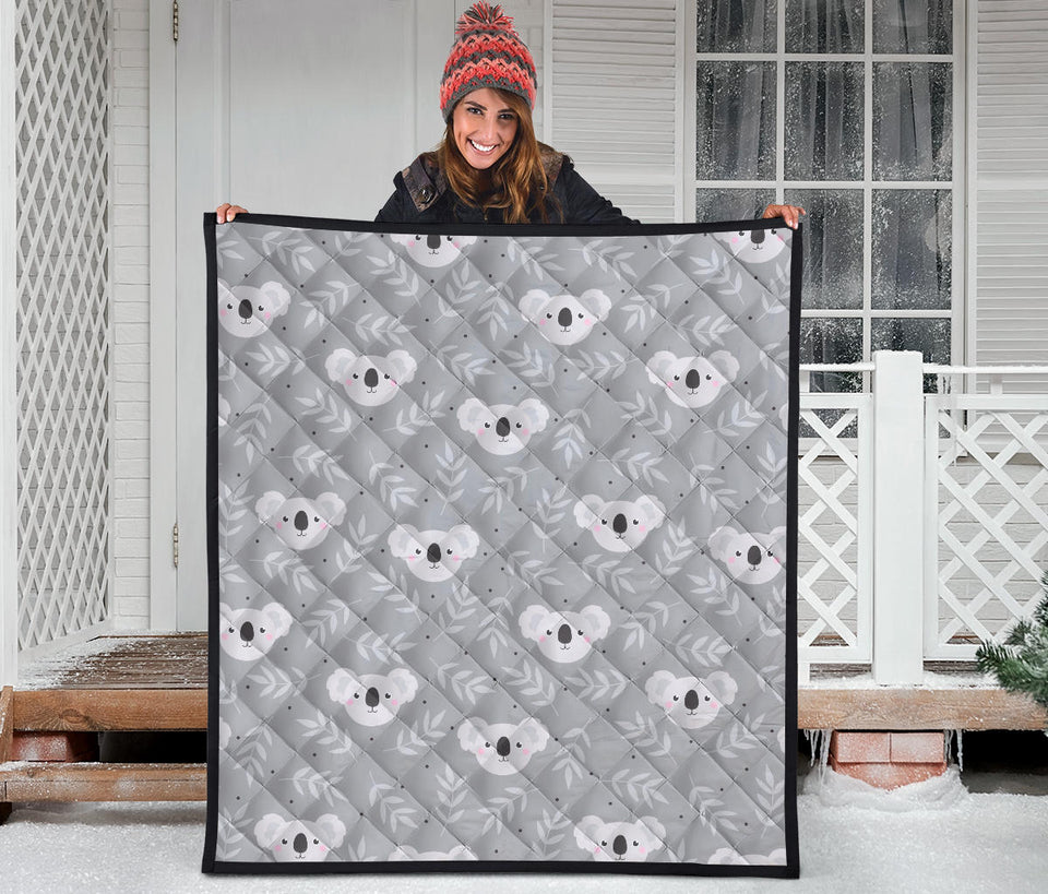 Cute Koala Leaves Pattern Premium Quilt
