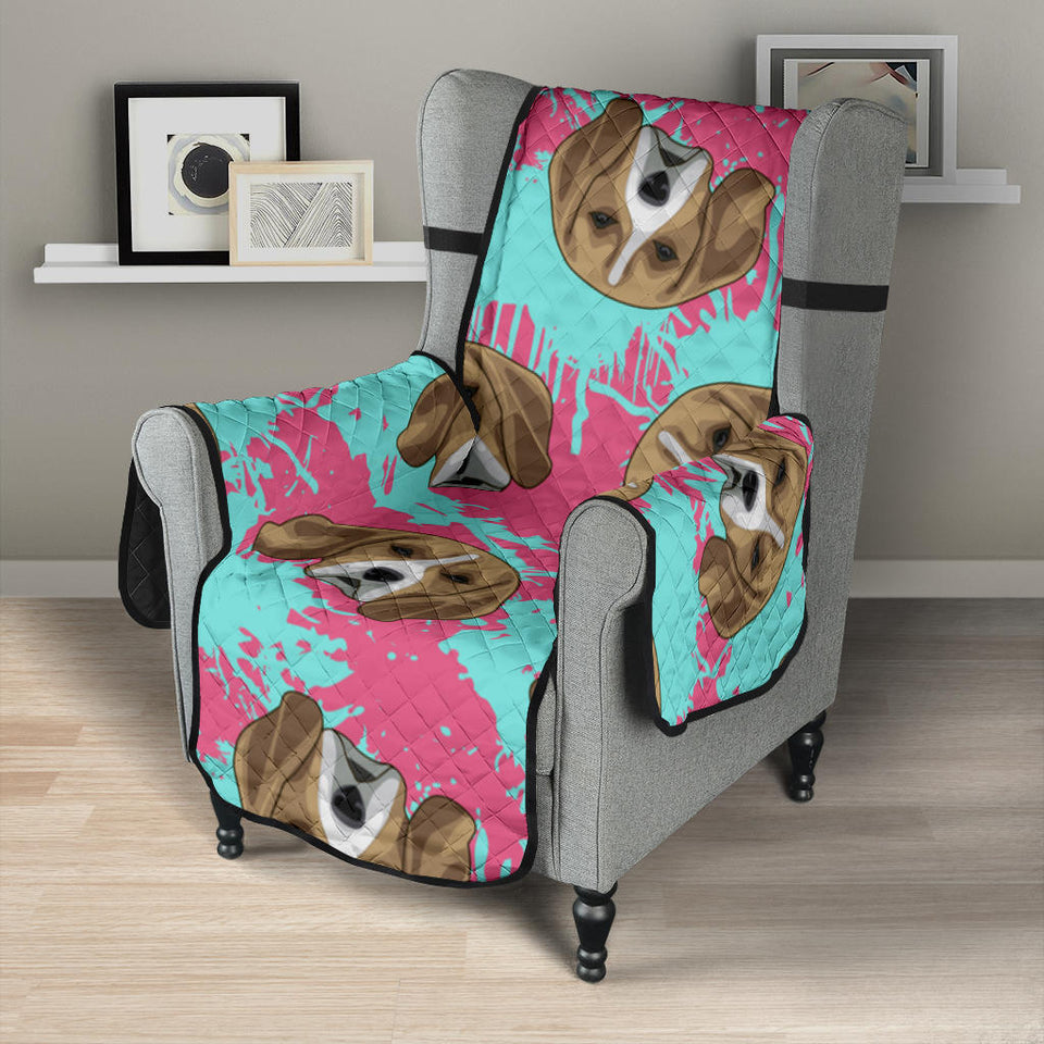 Beagle muzzles turquoise paint splashes pink pattern Chair Cover Protector