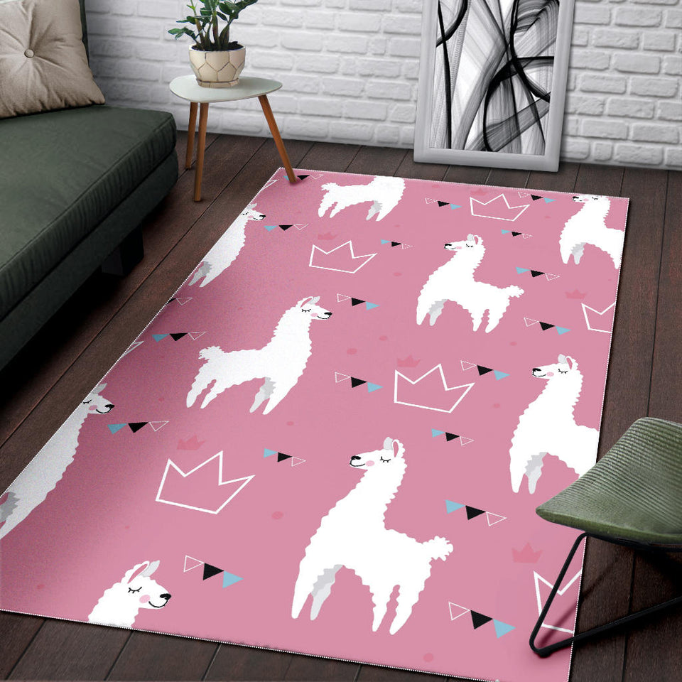 Llama Alpaca Pink Background Area Rug