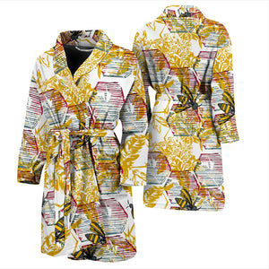 Cool Bee Honeycomb Leaves Pattern Men'S Bathrobe