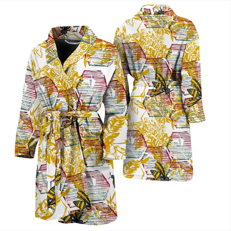 Cool Bee Honeycomb Leaves Pattern Men'S Bathrobe
