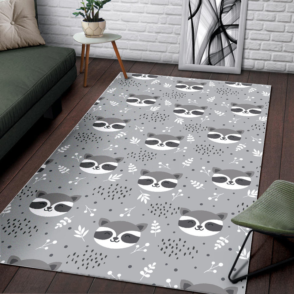 Cute Raccoons Leaves Dot Area Rug