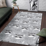 Cute Raccoons Leaves Dot Area Rug
