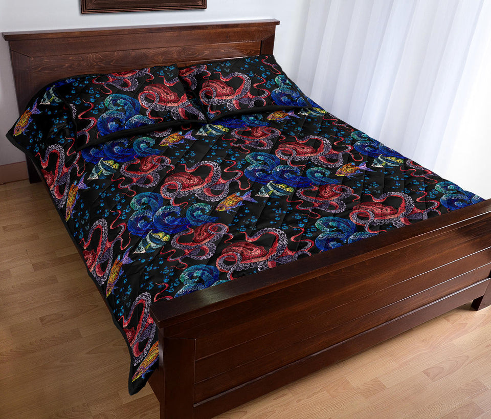 Octopus sea wave tropical fishe pattern Quilt Bed Set