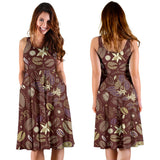 Coffee Bean Flower Pattern Sleeveless Midi Dress