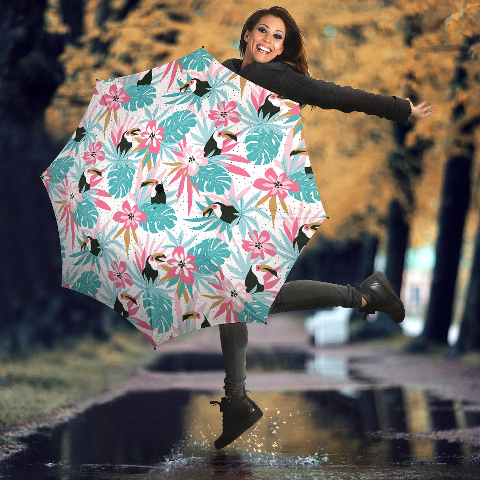 Toucan Tropical Flower Leave Pattern Umbrella