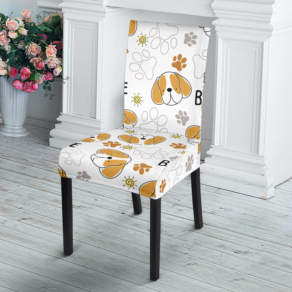 Cute Beagle Dog Pattern Background Dining Chair Slipcover