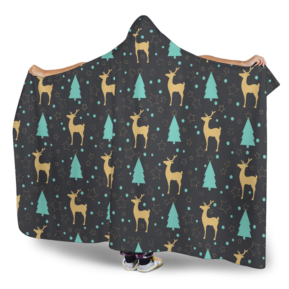 Deers Star Tree Pattern Hooded Blanket