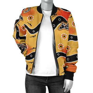 Kangaroo Australian Aboriginal Art Pattern Women'S Bomber Jacket