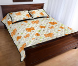 Cute brown pomeranian paw leave bone pattern Quilt Bed Set