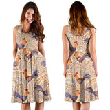 Cute Rooster Chicken Cock Floral Ornament Background Sleeveless Midi Dress