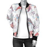 Watercolor Sea Turtle Jellyfish Pattern Women'S Bomber Jacket