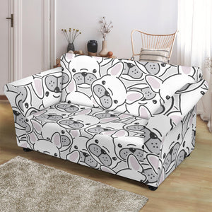 Cute French Bulldog Head Pattern Loveseat Couch Slipcover