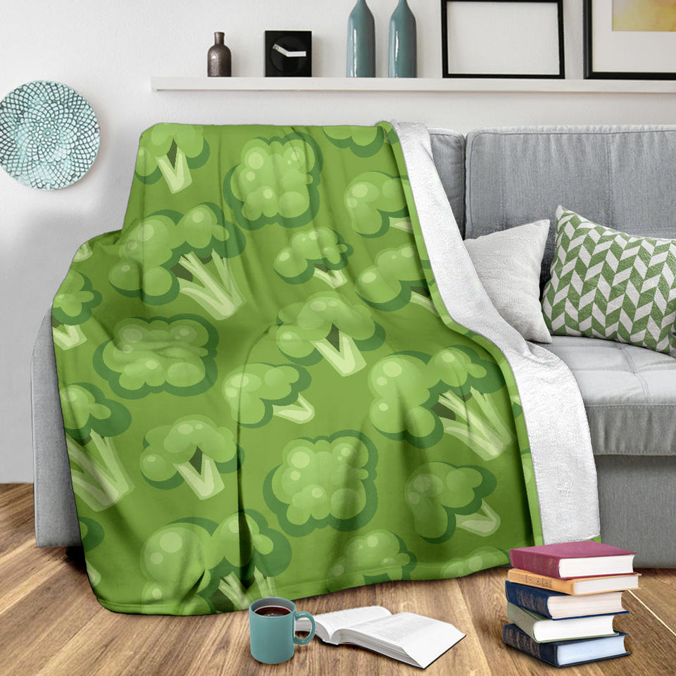 Broccoli Pattern Green Background Premium Blanket