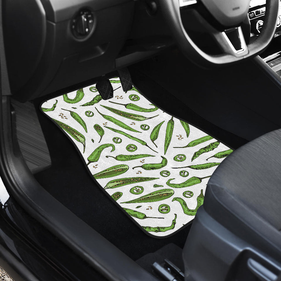 Hand Drawn Sketch Style Green Chili Peppers Pattern Front And Back Car Mats