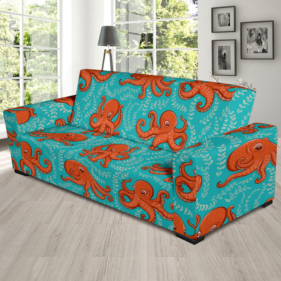 Octopus Turquoise Background Sofa Slipcover