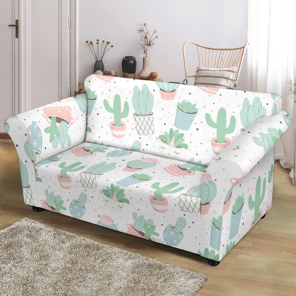 Pastel Colorcactus Pattern Copy Loveseat Couch Slipcover