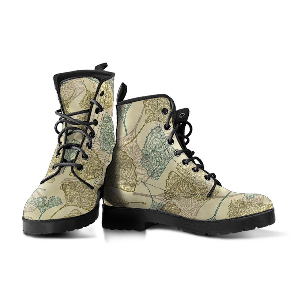 Ginkgo Leaves Design Pattern Leather Boots