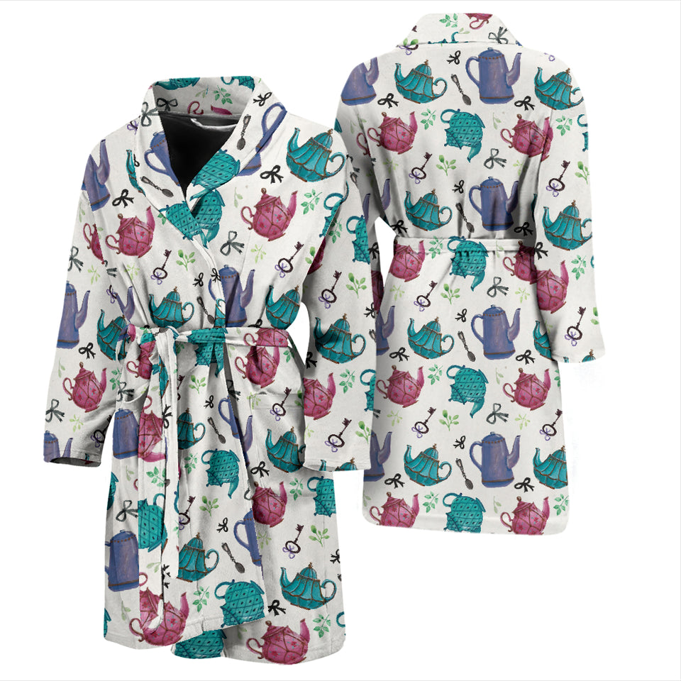 Tea Pots Pattern Print Design 05 Men's Bathrobe