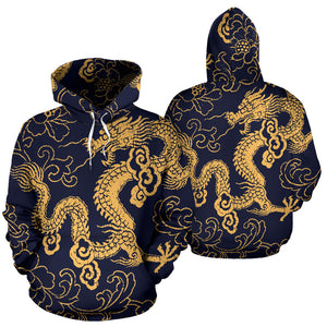 Gold Dragon Pattern Men Women Pullover Hoodie