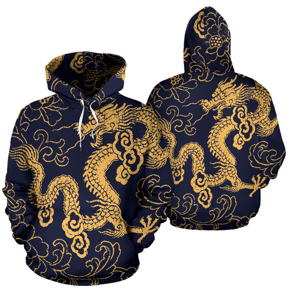 Gold Dragon Pattern Men Women Pullover Hoodie