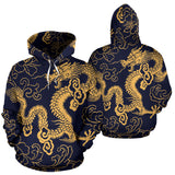 Gold Dragon Pattern Men Women Pullover Hoodie