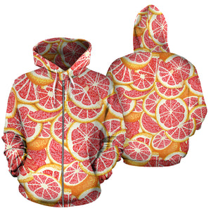 Tropical Grapefruit Pattern Zip Up Hoodie