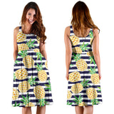 Pineapples Pattern Striped Background Sleeveless Midi Dress