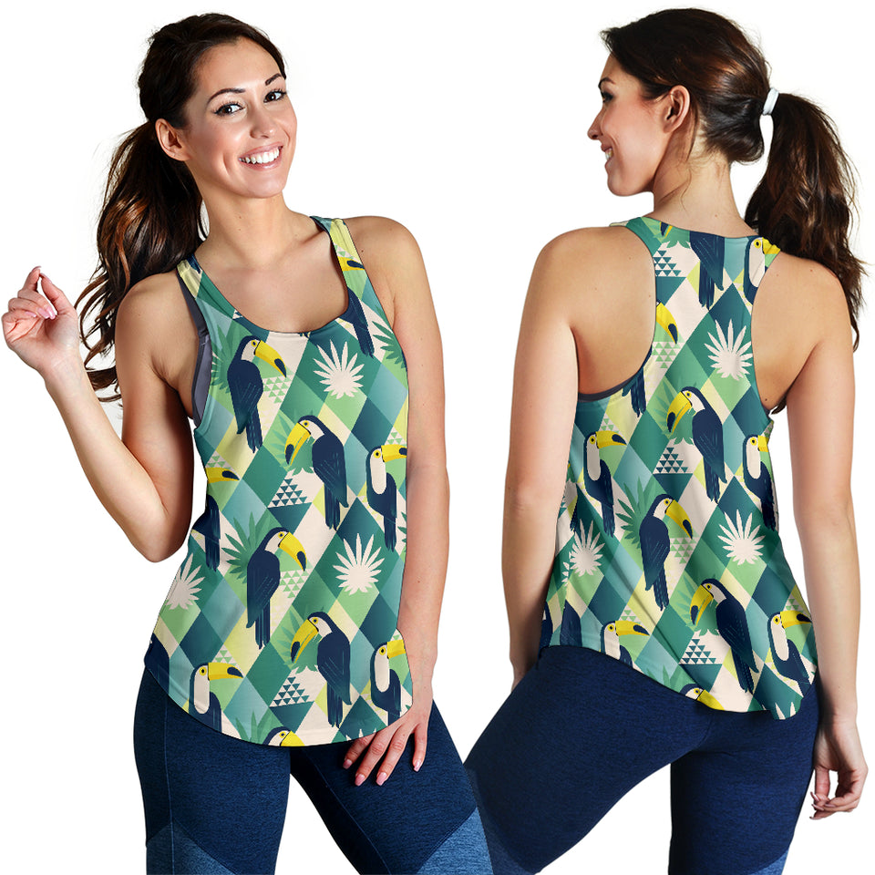 Toucan tropical leaves design pattern Women Racerback Tank Top