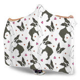 Boston Terrier Dog Hearts Vector Pattern Hooded Blanket