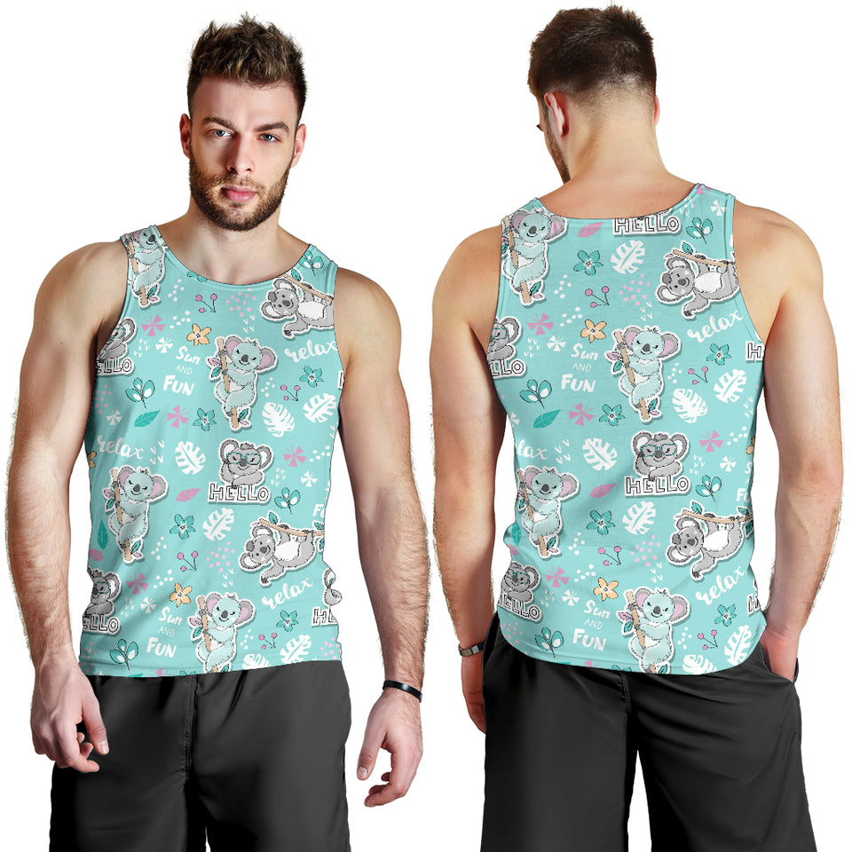 Cute koalas blue background pattern Men Tank Top