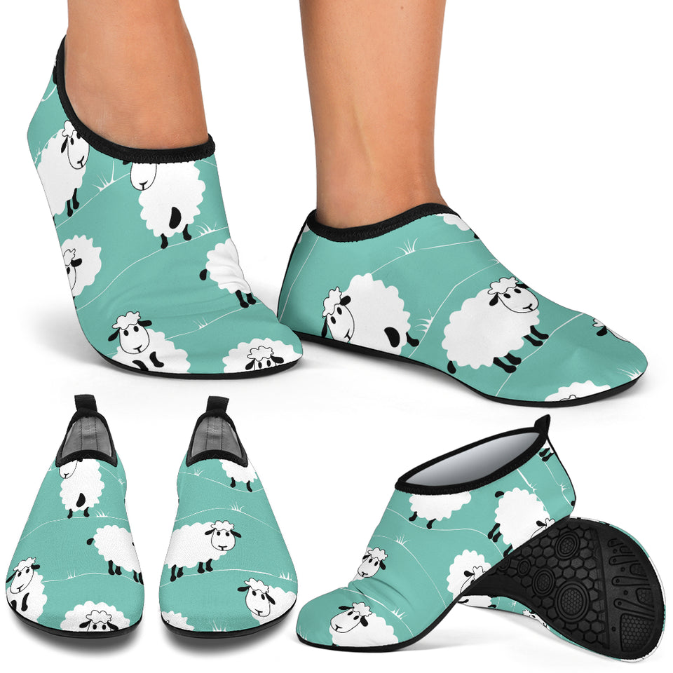 Cute Sheep Green Background Aqua Shoes