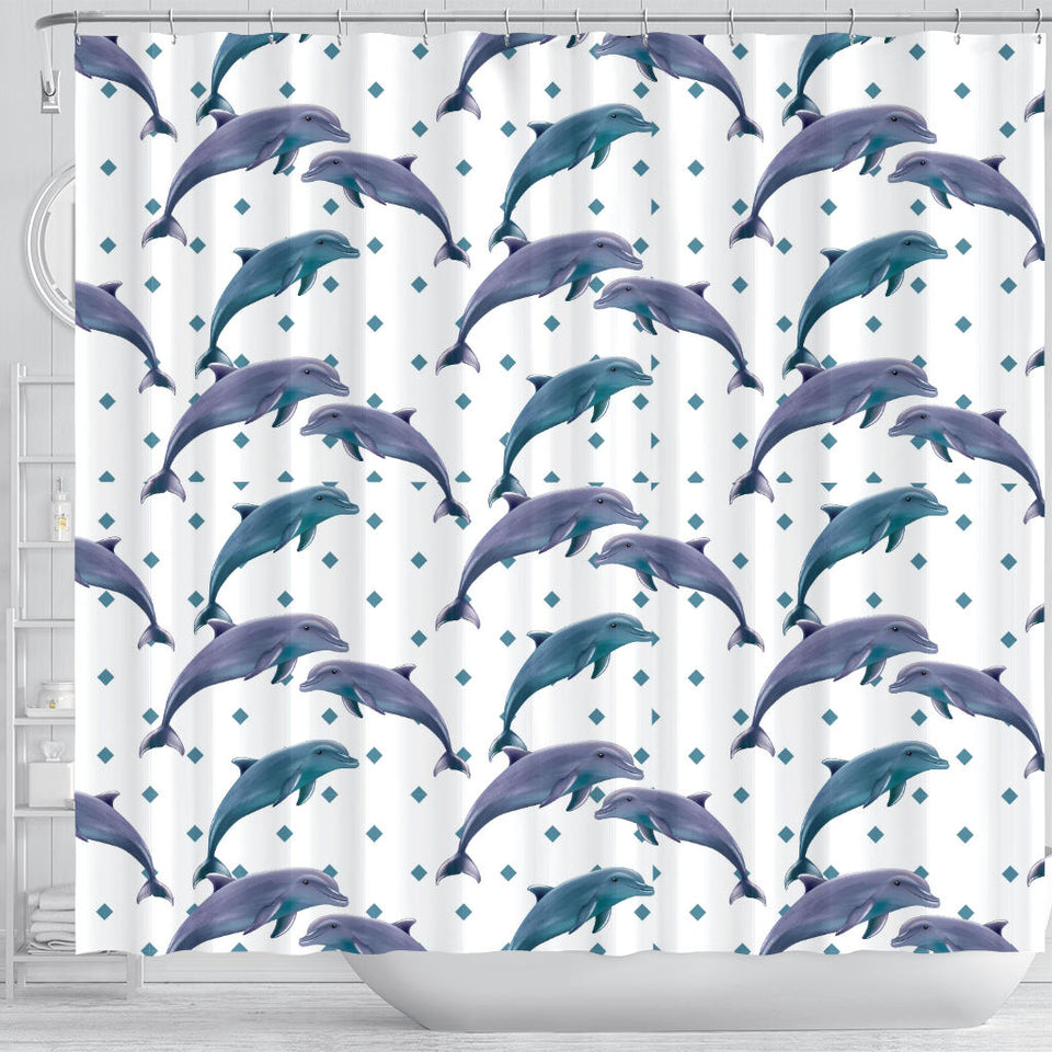 Dolphins Pattern Dotted Background Shower Curtain Fulfilled In US