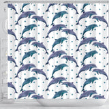 Dolphins Pattern Dotted Background Shower Curtain Fulfilled In US